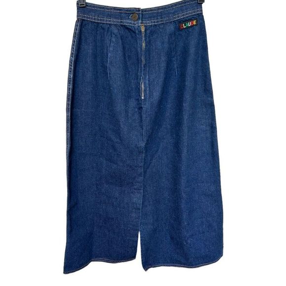Vintage Claude Women's Back & Mid Slit Midi A-line Denim Skirt Blue Size 7/8 - Picture 2 of 16
